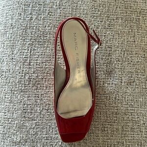 Sexy red wedges with toe peek